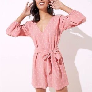 LOFT BEACH Pink Geo Clip Tie Waist Romper Grapefruit Spritz NWT Size Small